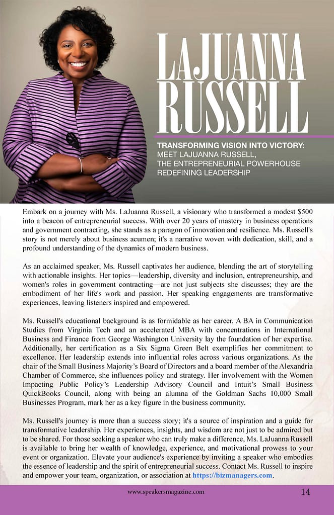 Transforming Vision into Victory: Meet Lajuanna Russell,
The Entrepreneurial Powerhouse Redefining Leadership

